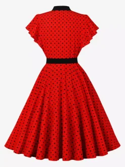 Polka Dot Shirt Dress With Tie And Belt Flutter Sleeve Vintage Midi Dress For Women 2026