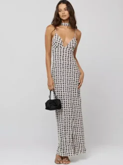 Polka Dot Slip Maxi Dress For Women - Vintage Deep V Neck Backless Bodycon Long Dress With Scarf - Summer Party Night 2026