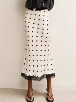 Polka Dot Lace Trim High Waist Midi Mermaid Skirt For Women 2026