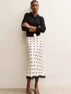 Polka Dot Lace Trim High Waist Midi Mermaid Skirt For Women 2026