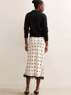 Polka Dot Lace Trim High Waist Midi Mermaid Skirt For Women 2026