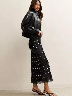 Polka Dot Lace Trim High Waist Midi Mermaid Skirt For Women 2026