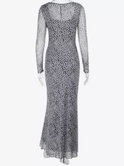 Polka Dot Mesh Women Maxi Dress - Retro Square Neck Long Sleeve Bodycon - French Chic Spring Vacation 2026