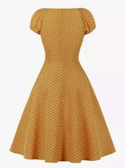 Polka Dot Midi Vintage Dress With Puff Sleeve And Front Tie 2026
