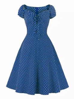 Polka Dot Midi Vintage Dress With Puff Sleeve And Front Tie 2026