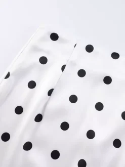 Polka Dot Satin Midi Skirt High Waist Slim Fit Lace Hem Elegant Formal Party Pencil Skirt