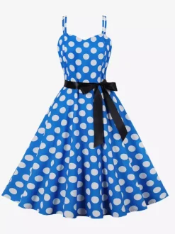 Polka Dot Vintage Midi Swing Dress for Women - 1950s A-Line Belted Rockabilly Slip Sun Dress - Summer Holiday Party 2026
