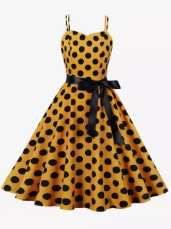 Polka Dot Vintage Midi Swing Dress for Women - 1950s A-Line Belted Rockabilly Slip Sun Dress - Summer Holiday Party 2026
