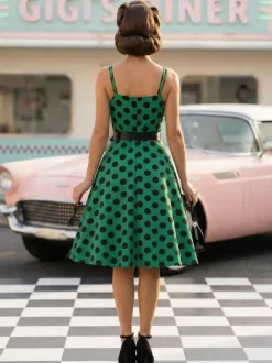 Polka Dot Vintage Midi Swing Dress for Women - 1950s A-Line Belted Rockabilly Slip Sun Dress - Summer Holiday Party 2026