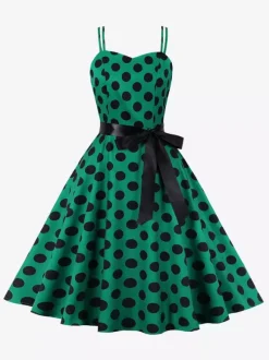Polka Dot Vintage Midi Swing Dress for Women - 1950s A-Line Belted Rockabilly Slip Sun Dress - Summer Holiday Party 2026