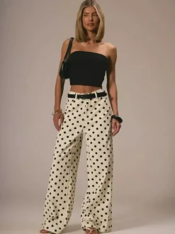 Polka Dot Wide Leg Jeans For Women - Retro Inelastic Straight Trousers - Spring Chic Streetwear 2026