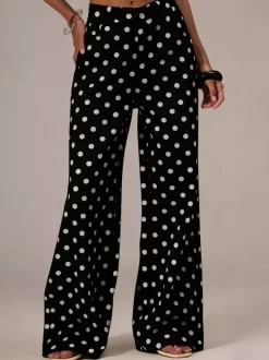 Polka Dot Wide Leg Jeans For Women - Retro Inelastic Straight Trousers - Spring Chic Streetwear 2026