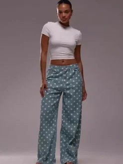 Polka Dot Wide Leg Jeans For Women - Retro Inelastic Straight Trousers - Spring Chic Streetwear 2026