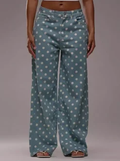 Polka Dot Wide Leg Jeans For Women - Retro Inelastic Straight Trousers - Spring Chic Streetwear 2026