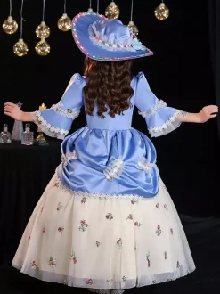Polyester Fiber Tea Party 3/4 Length Sleeves Polyester Jumpsuit Gothic Aqua Kids' Lolita Dresses