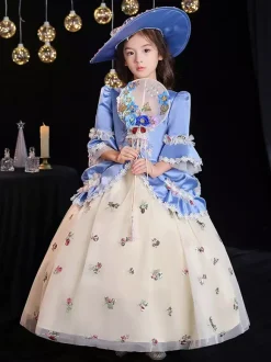 Polyester Fiber Tea Party 3/4 Length Sleeves Polyester Jumpsuit Gothic Aqua Kids' Lolita Dresses