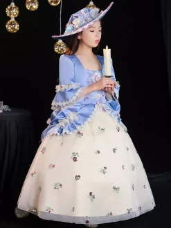 Polyester Fiber Tea Party 3/4 Length Sleeves Polyester Jumpsuit Gothic Aqua Kids' Lolita Dresses