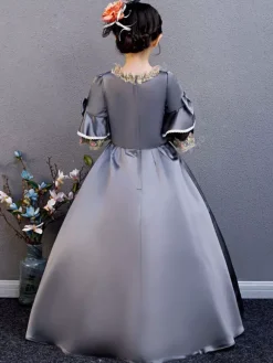 Polyester Fiber Tea Party Draped 3/4 Length Sleeves Polyester Summer Dress Floral Print Grey Kids' Lolita Dresses