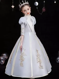 Polyester Fiber Tea Party 3/4 Length Sleeves Polyester Jumpsuit Gothic Silver Kids' Lolita Dresses