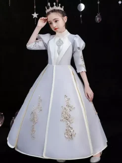 Polyester Fiber Tea Party 3/4 Length Sleeves Polyester Jumpsuit Gothic Silver Kids' Lolita Dresses