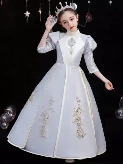Polyester Fiber Tea Party 3/4 Length Sleeves Polyester Jumpsuit Gothic Silver Kids' Lolita Dresses