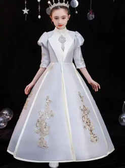 Polyester Fiber Tea Party 3/4 Length Sleeves Polyester Jumpsuit Gothic Silver Kids' Lolita Dresses