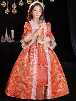 Polyester Fiber Tea Party 3/4 Length Sleeves Polyester Dress Gothic Red Kids' Lolita Dresses
