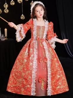 Polyester Fiber Tea Party 3/4 Length Sleeves Polyester Dress Gothic Red Kids' Lolita Dresses