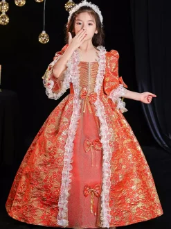 Polyester Fiber Tea Party 3/4 Length Sleeves Polyester Dress Gothic Red Kids' Lolita Dresses