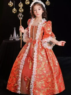 Polyester Fiber Tea Party 3/4 Length Sleeves Polyester Dress Gothic Red Kids' Lolita Dresses