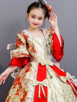 Polyester Fiber Tea Party Bows 3/4 Length Sleeves Polyester Fall Dress Floral Print Gothic Kids' Lolita Dresses