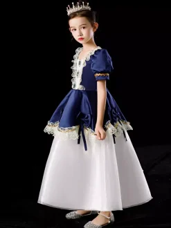 Polyester Fiber Tea Party Lace 3/4 Length Sleeves Polyester Dress Gothic Blue Kids' Lolita Dresses