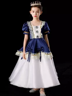 Polyester Fiber Tea Party Lace 3/4 Length Sleeves Polyester Dress Gothic Blue Kids' Lolita Dresses