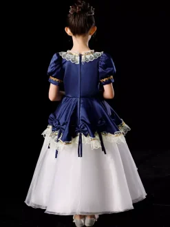 Polyester Fiber Tea Party Lace 3/4 Length Sleeves Polyester Dress Gothic Blue Kids' Lolita Dresses