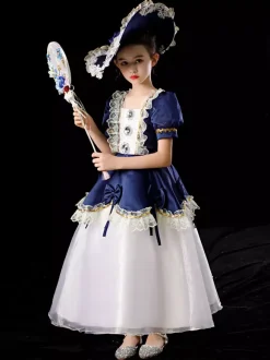 Polyester Fiber Tea Party Lace 3/4 Length Sleeves Polyester Dress Gothic Blue Kids' Lolita Dresses