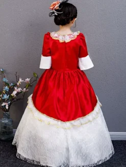 Polyester Fiber Tea Party Lace 3/4 Length Sleeves Polyester Jumpsuit ROCOCO Style Red Kids' Lolita Dresses