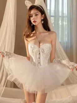 Princess Costume Headband Strapless Vest Skirt 4 Pieces Set
