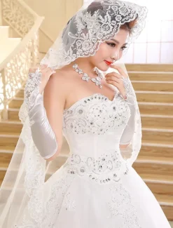Princess Wedding Dresses Strapless Ball Gown Bridal Dress Lace Applique Sweetheart Neckline Sequins Beading Ivory Long Train Bridal Gown