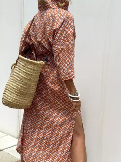 Printed Shirt Dress For Women - Casual Collared Button Down Tie Waist Midi Kaftan - Summer Beach Resort 2026