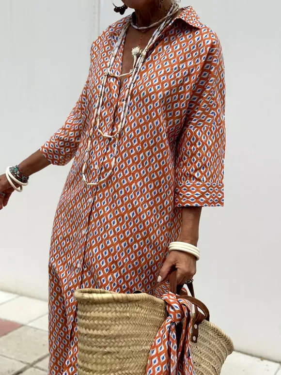 Printed Shirt Dress For Women - Casual Collared Button Down Tie Waist Midi Kaftan - Summer Beach Resort 2026