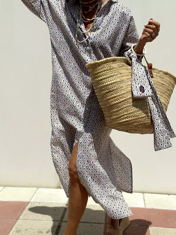 Printed Shirt Dress For Women - Casual Collared Button Down Tie Waist Midi Kaftan - Summer Beach Resort 2026