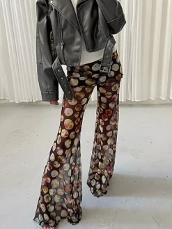 Printed Sheer Flared Pants For Women 2026