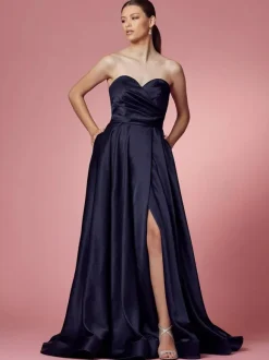 Prom Dress 2026 A-Line Sweetheart Neck Satin Sleeveless Pockets Party Dresses
