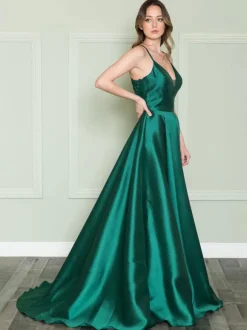 Prom Dress 2026 Satin V-Neck A-Line Sleeveless Lace Wedding Guest Dresses