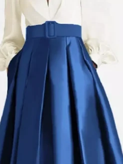 Prom Dress Ball Gown V-Neck Satin Fabric Long Sleeves Sash Pageant Dresses