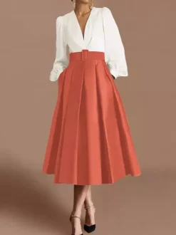 Prom Dress Ball Gown V-Neck Satin Fabric Long Sleeves Sash Pageant Dresses