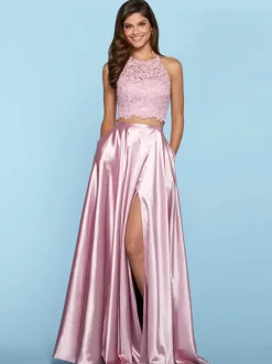 Prom Dress Halter Two-piece Sleeveless Lace Party Dresses