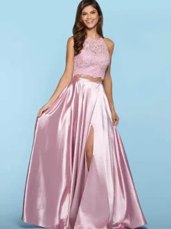 Prom Dress Halter Two-piece Sleeveless Lace Party Dresses