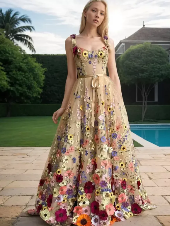 Prom Dress Lace Bateau Neck A-Line Sleeveless Applique Party Dresses