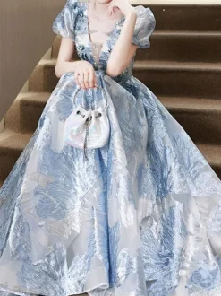 Prom Dress Lace V-Neck A-Line Short Sleeves Party Dresses